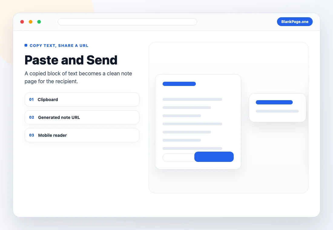 Clipboard text moving into a shared note link and mobile reader